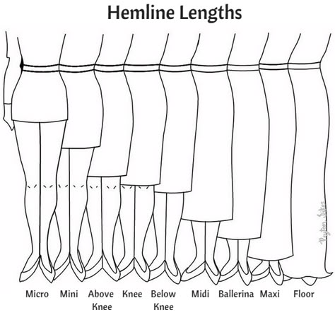 Hemline Lengths Fashion Terminology, Fashion Figure Drawing, Fashion Illustrations Techniques, Fashion Drawing Tutorial, Clothing Guide, Fashion Dictionary, Dress Design Drawing, Fashion Terms, Design Moda