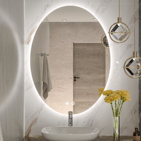 Ivy Bronx Amyla Oval Backlit LED Bathroom Vanity Mirror AntiFog Dimmable Wall Mirror & Reviews | Wayfair Arched Mirror Bathroom Lighting, Oval Bathroom Mirrors, Round Backlit Mirror, Toilet Mirror Ideas, Arch Mirror Bathroom, Oval Bathroom Mirror, Led Wall Mirror, Oval Mirror Bathroom, Bathrooms Design