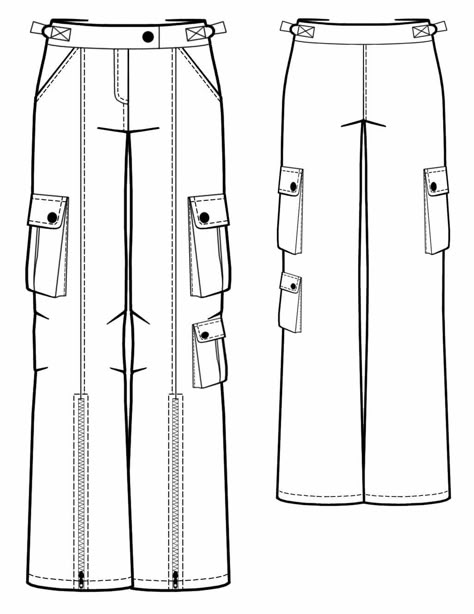 Cargo Pants Pattern, Pants Pattern Free, Celana Kargo, Pants Drawing, Flat Drawings, Fashion Design Template, Flat Pattern, Fashion Drawing Tutorial, Pants Sewing