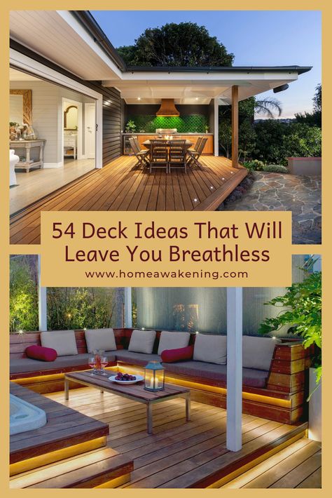 These 54 deck designs will make you say wow! #deck #backyard #landscaping Deck Furniture Arrangement, Wooden Deck Designs, Small Backyard Decks, Outdoor Deck Decorating, Planning Garden, Deck Remodel, Deck Seating, Trendy House, Deck Layout