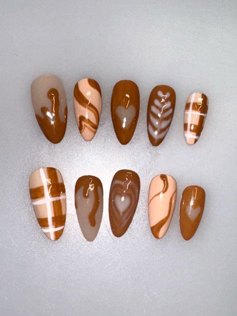 Coffee Bean Nails, Latte Nail Art, Coffee Nails Designs, Coffee Nail Art, Latte Nails, Coffee Nails, Anime Nails, Coffee Art, Fall Nails