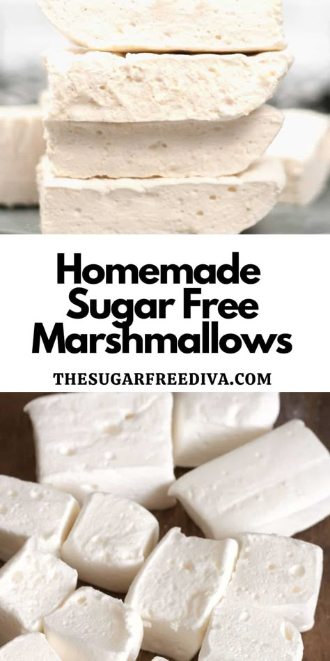 Low Calorie Marshmallow Recipe, Coconut Sugar Marshmallows, Keto Marshmallows Recipes, How Do You Make Marshmallows, Keto Marshmallow Recipe, Sugar Free Christmas Candy, Sugar Free Christmas Desserts, Sugar Free Marshmallow Recipe, Healthy Marshmallow Recipe