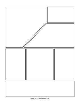 If you need a page for your graphic novel that has lots of smaller boxes without losing visual interest, this page may be right for your project. This page includes seven boxes of different sizes, creating the potential for many storytelling tactics. Free to download and print Graphic Novel Layout, Comic Strip Template, Comic Template, Comic Book Template, Comic Book Layout, Comic Tutorial, Comic Layout, Astuces Diy, Comic Book Pages