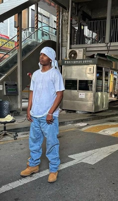 Asap Rocky Timberland, Timberland Outfits For Guys, Asap Rocky Fits, Timbs Outfit Men, American Drip, Timbs Outfit, Asap Rock, 90s Hip Hop Outfits, Rocky Outfits