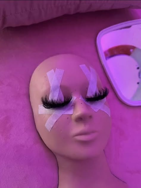 lashes and lash mannequin Lash Room Ideas, Lash Room Decor, Lashes Fake Eyelashes, Eyelash Tips, Eyelash Technician, Tech Aesthetic, Eyelash Extensions Styles, Lash Extensions Styles, Perfect Eyelashes