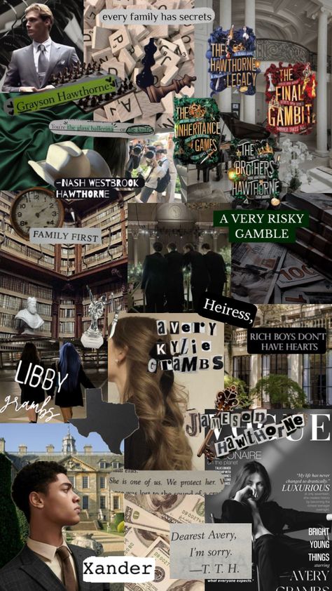 My Entry for @audrey_vg My favorite book The Inheritance Games ♟️💰✨🥂 Hawthorn Brothers, The Final Gambit, Inheritence Games, Romance Books Aesthetic, Hawthorne Legacy, The Inheritance Games Series, A Very Risky Gamble, Inheritance Trilogy, Jennifer Lynn Barnes