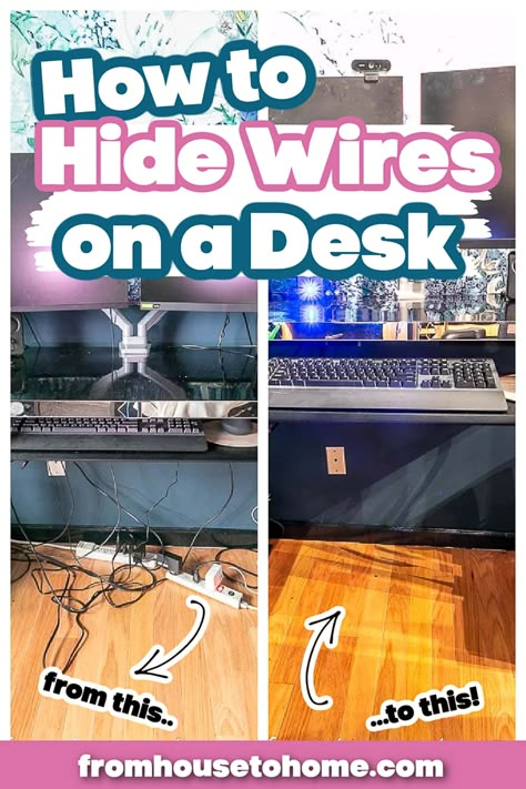 ORC Week 7: How To Hide Wires On A Desk Organizing Ideas Bathroom, Hide Computer Cords, Cable Management Diy, Cable Management Ideas, Hide Electrical Cords, Bathroom Organizing Ideas, Storage Ideas Organizing, Diy Organizing Ideas, Cable Management Desk