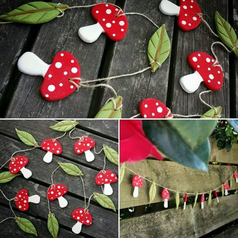 Frog And Mushroom Party Decorations, Mushroom Second Birthday, Mushroom Birthday Decorations, Mushroom Forest Party, Fairy Mushroom Birthday Party, Mushroom Classroom Decor, Mushroom Garland Diy, Mushroom Party Theme, Mushroom Birthday Party Ideas