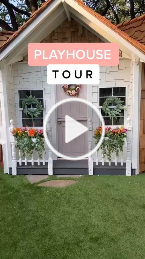 Playhouse To She Shed, Playhouse Inside The House, Children's Playhouse Ideas, Playhouse Furniture Ideas, Turning A Shed Into A Playhouse, Shed Converted To Playhouse, Garden Playhouse Ideas, Outside Playhouse Interior, Play House Ideas Indoor