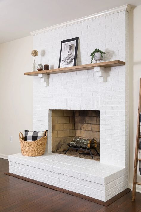 How to Paint a Brick Fireplace - Kippi at Home Paint Brick Fireplace White, Paint Brick Fireplace, Brick Fireplace White, Painting Brick Fireplace, Fireplace Paint, Fireplace Painting, Paint Brick, Painting Brick, Fireplace White