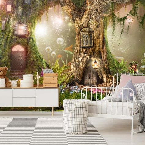 Unicorn Pics, Mushroom Room, Turquoise Curtains, Cat Habitat, Forest Nursery Decor, Gorgeous Wallpaper, Forest Room, Vinyl Photo, Fairy Bedroom