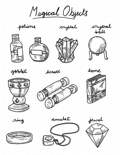 Magical Objects Sticker Sheet for Goodnotes. 50+ hand-drawn stickers of magical objects for your iPad planner. #ipadplanner #goodnotes . #Fantasy_Spellbook_Pages #Magic_Objects_Aesthetic #Fantasy_Objects_Magic #Fantasy_Journal_Aesthetic Fantasy Spellbook Pages, Fantasy Objects Magic, Magic Objects Aesthetic, Dnd Journal Aesthetic, Fantasy Journal Aesthetic, Fantasy Journal Pages Ideas, Magical Objects Ideas, Magic Objects Fantasy Art, Magical Sketches