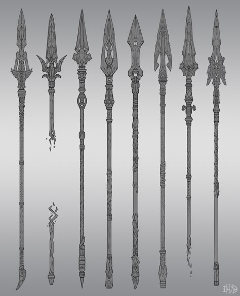 ArtStation - Spear Gungnir, Oleg Bulatnikov Odin Spear Gungnir, Odins Spear Tattoo Design, Polearm Designs Art, Polearms Design, Cool Spears Design, Spears Design Art, Spear Drawing Reference, Spear Tattoos, Fantasy Swords Illustration