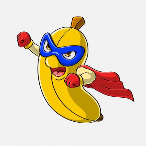 Banana Cartoon Cute, Sweets Painting, Cartoon Super Hero, Food Character, Red Superhero, Cartoon Banana, Premium Vector Cartoon, Cartoon Superhero, Superhero Cartoon