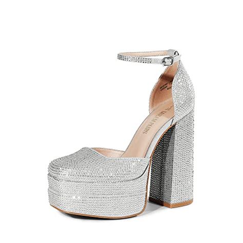 DREAM PAIRS Women’s High Chunky Platform Closed Toe Block Heels Square Toe Ankle Strap Dress Wedding Party Pumps Shoes Closed Toe Block Heels, Silver Platform Heels, Rhinestone Pumps, Ipad Stuff, Silver Platforms, Movie Outfits, Dress Wedding Party, Winter Formal Dresses, Party Pumps