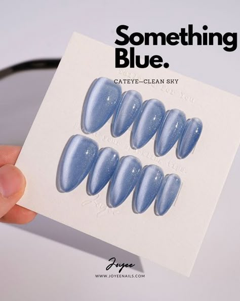 Clean Blue Nails, Light Blue Press On Nails, Light Blue Velvet Nails, Glass Nails Blue, Light Blue Nails Cat Eye, Icy Blue Cat Eye Nails, Cateye Blue Nails, Cat Eye Effect Nails Blue, Light Blue Cateye Nails