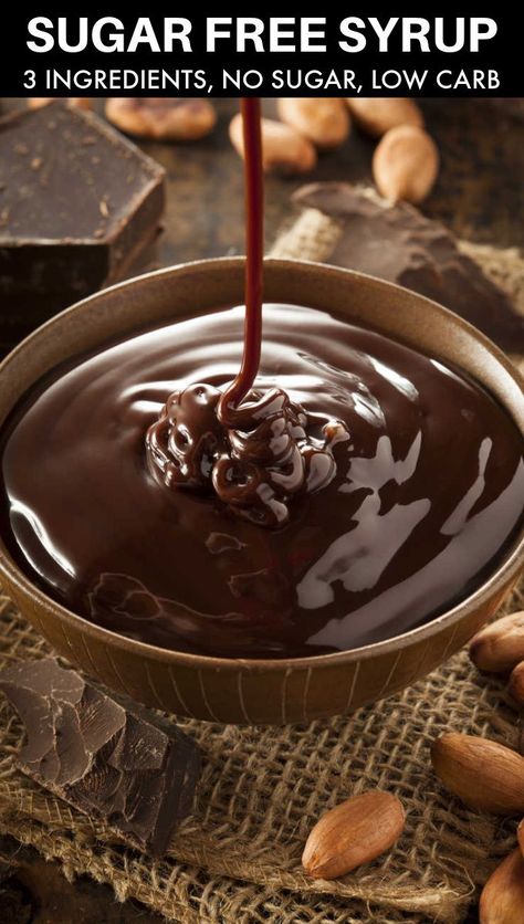 This sugar free chocolate syrup is thick, rich, and made with 3 ingredients! Low in carbs, it's perfect for all the keto desserts! Chocolate Syrup Recipes, Sugar Free Chocolate Syrup, Chocolate Mousse Cake Recipe, Chocolate Ganache Recipe, Ganache Recipe, Chocolate Recipe, Monkey Bread, Syrup Recipe, Sugar Free Desserts