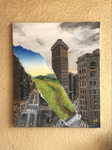 Man Vs Nature Art Ideas, Art About Journey, Mural Art Aesthetic, Unique Art Work Ideas, Ap Art Culture, Art Ideas Advanced, Acrylic Painting Meaningful, Canvas Painting Meaningful, Art That Tells A Story Inspiration