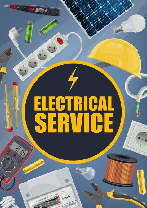 Electrical service, vector tools and equipment Tool Logo Design, Electric Engineering, Electrician Logo, Man Tools, Electrical Troubleshooting, Electrician Services, Tool Logo, Refrigeration And Air Conditioning, Electrical Code