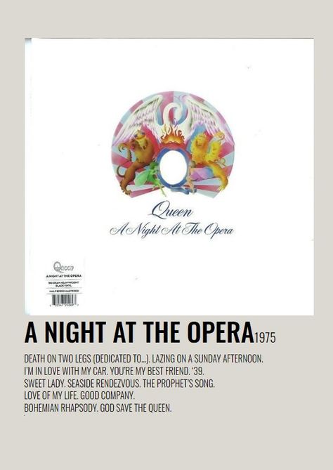 A Night At The Opera Album Cover, A Night At The Opera Wallpaper, Queen Minimalist Poster, Lyric Aesthetic, Polaroid Album, Queen Albums, Night At The Opera, Minimalist Music, Elephant Poster