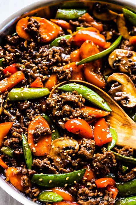 Beef Stir Fry Sauce, Garlic Ginger Sauce, Ground Beef Stir Fry, Fried Veggies, Beef Stir Fry Recipes, Ground Beef Recipes Healthy, Healthy Ground Beef, Pork Stir Fry, Recipes Ground Beef