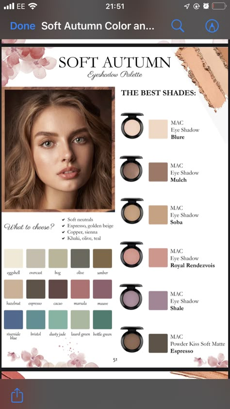 Calm Autumn Color Outfits, Fair Soft Autumn, Autumn Mute Fashion, Makeup For Autumn Skin Tones, Soft Autumn Work Outfits, Make Up For Soft Autumn, Soft Autumn Makeup Palette, Makeup Colors For Soft Autumn, Muted Autumn Color Palette Outfits