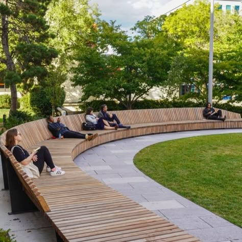 Solid Skirt Curved Benches | Streetlife Curved Bench, Garden Wood, Wood Seating, Public Seating, Solid Skirt, Wall Seating, Public Realm, Bench Designs, Urban Furniture