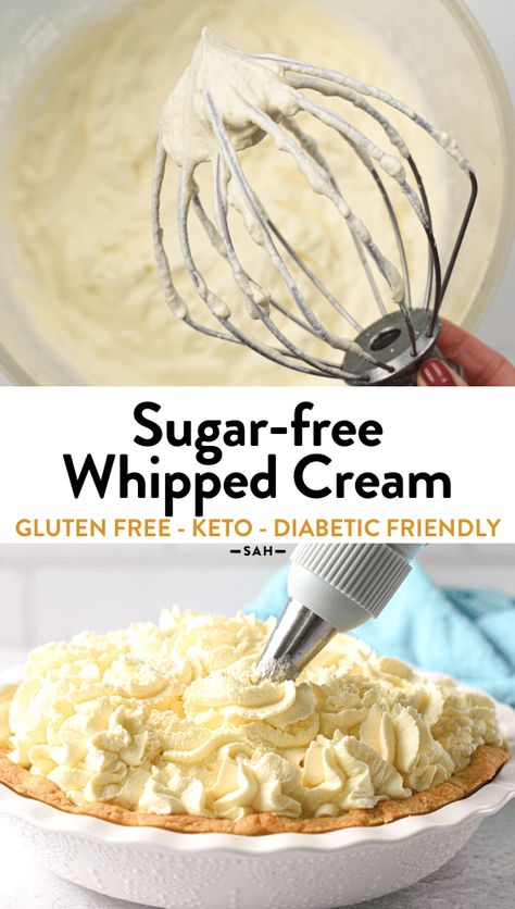 This easy Sugar-free Whipped Cream Recipe is an homemade keto whip cream made with 3-ingredients and ready in 10 minutes and only 0.9 g net carb serve. It's the perfect side or topping to cakes, sweet pies, mug cakes and sugar free sweetened desserts. Keto Whip Cream, Atkins Shakes, Sugar Free Whipped Cream, Keto Whipped Cream, Diet Lunch Ideas, Homemade Whipped Cream Recipe, Whipped Cream Recipe, Sugar Free Snacks, Keto Fruit