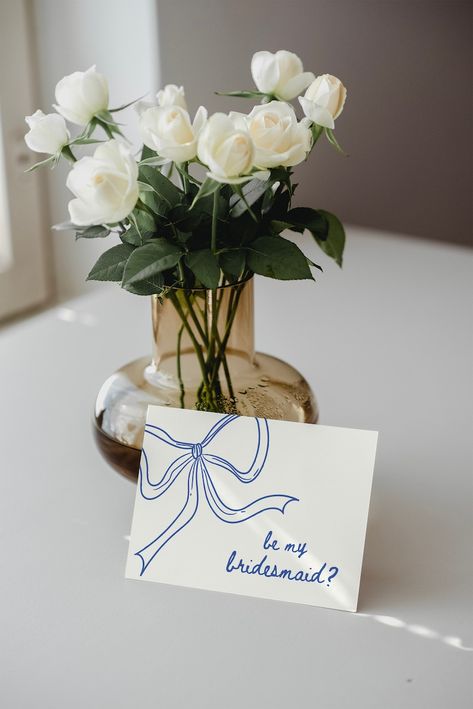 Blue Bridesmaid Proposal Card, Will You Be My Bridesmaid, Bridesmaid Gift, Hand Drawn Bow, Blue Bridesmaid Box, Maid of Honor Card - Etsy Blue Bridesmaid Proposal, Aesthetic Bridesmaid, Maid Of Honor Card, Be My Maid Of Honor, Bridesmaid Proposal Card, Gift Aesthetic, Bridesmaid Proposal Cards, Bridesmaid Box, Wedding Greeting Cards