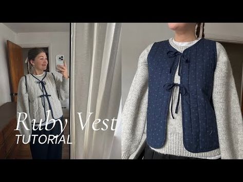 Diy Quilted Vest Pattern, Vest Tutorial Sewing, Sew A Vest Pattern, Vest Patterns For Women Sewing Free, Quilted Gilet Pattern, Tie Front Vest Sewing Pattern, Mens Sewing Projects, Sewing Vest Pattern, Free Vest Patterns For Women Sewing