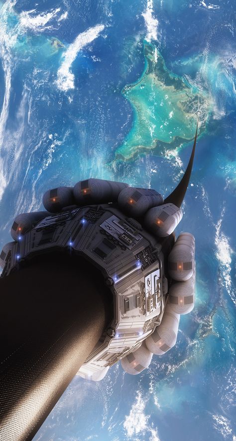 Space elevator concept by Glenn Clovis. Space Elevator, Scifi Artwork, Sf Art, Earth And Space Science, Space Artwork, Spaceship Art, Alien Worlds, Earth From Space, Science Fiction Art