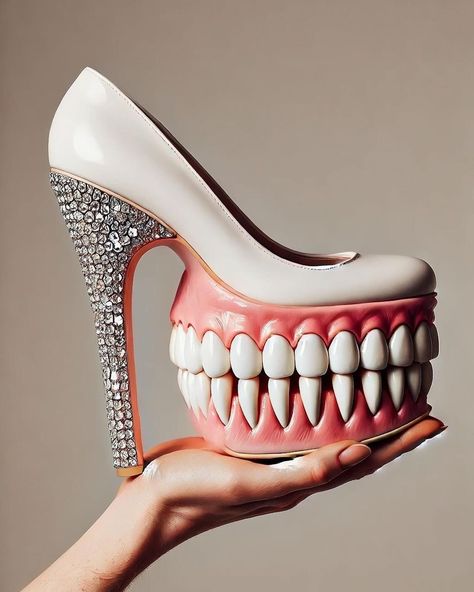 Weird Heels, Weird Shoes, Art Deco Shoes, Crazy Heels, Shoe Hacks, Funny Shoes, Teeth Shape, Ugly Shoes, Fantastic Shoes