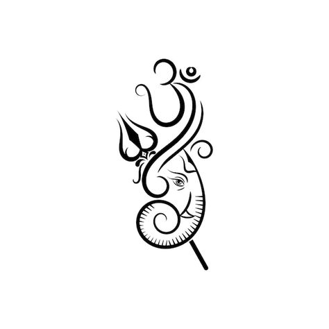 Ganpati Silhouette, Trishul Mehendi Design, Om And Trishul Tattoo Designs, Ganesh Om Tattoo, Ganesha Logo Graphic Design, Ganpati Bappa Logo Design, Ganesh Logo Design, Tattoo Designs To Draw, Ganpati Tattoo Designs