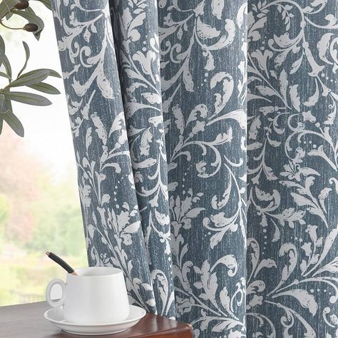 Blue Living Room Curtains, Patterned Drapes, Vintage Window Treatments, Blue Floral Curtains, Decorating With Blue, French Country Blue, Blue Blackout Curtains, Insulated Drapes, Quiet Space