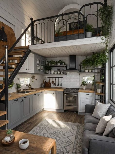 Tiny House Nation, Tiny House Loft, Tiny House Layout, House Loft, Stylish Interior, Casa Container, Tiny House Movement, Tiny House Interior, Tiny House Cabin