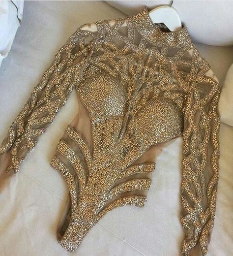 Golden sequin bodysuit. Gold Bodysuit, Fashion Atelier, Sequin Bodysuit, Stage Costume, Festival Looks, Pullover Shirt, Rave Outfits, Performance Outfit, Stage Outfits