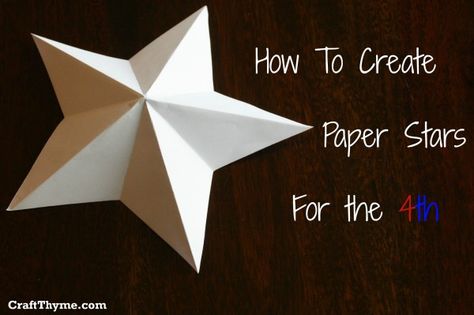 Paper Stars: How To Make 5 Pointed 3-D stars for 4th of July #fourthofjuly #4thofjuly Easy Origami Star, Folded Paper Stars, Diy Tree Topper, Diy Star, Star Template, Diy Tree, 3d Star, Origami Stars, Star Diy