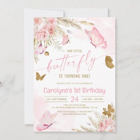 Our Little Boho Pink Butterfly Birthday Invitation Butterfly Kisses And Birthday Wishes, Pink Butterfly Birthday, Pink Butterfly Baby Shower, Butterfly Baby Shower Decorations, Butterfly Invitation, Butterfly Baby Shower Theme, Butterfly Baby Shower Invitations, Butterfly Invitations, Spring Butterfly