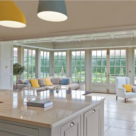 Glazed Extension, Orangery Extension Kitchen, Kitchen Orangery, Kitchen Conservatory, Orangery Extension, Extension Kitchen, Conservatory Kitchen, Open Plan Kitchen Dining Living, Open Kitchen And Living Room