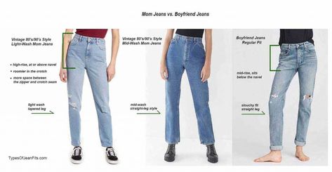 Boyfriend Jeans vs Mom Jeans, 5 comparisons by brand | Types of Jean Fits Mom Jeans Vs Boyfriend Jeans, Mom Jeans Vs Straight Jeans, What Are Boyfriend Jeans, Mommy Jeans, High Waisted Boyfriend Jeans, Boyfriend Jeans Outfit, Jean Fits, Mum Jeans, High Rise Boyfriend Jeans