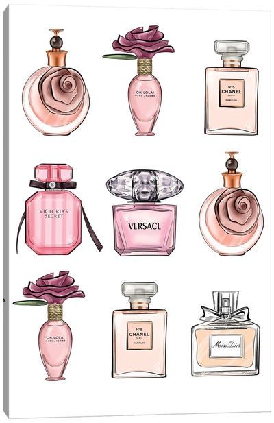 Canvas Artwork by LaLana Arts | iCanvas Perfume Vintage, Classic Perfumes, Perfume Art, Perfume Bottle Art, Fashion Clipart, Watercolor Fashion, Perfume Design, Beauty Illustration, Miss Dior