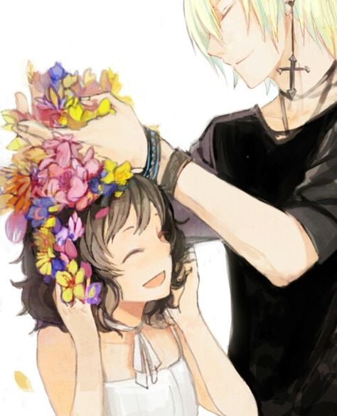 A regeneration of Chayah (Life) giving flowers to a little girl. Flareon Gijinka, V Happy, Manga Couple, Manga Couples, What To Say, Anime Couple, Manga Love, Manga Characters, I Love Anime