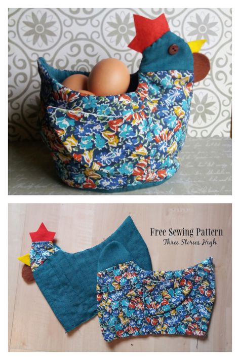 Fabric Easter Chicken Egg Basket Free Sewing Patterns Stuffed Chicken Sewing Pattern Free, Diy Egg Collecting Basket, Chicken Egg Basket, Chicken Egg Holder, Basket Sewing Pattern, Easy Sewing Patterns Free, Fabric Art Diy, Chicken Quilt, Easter Chicken