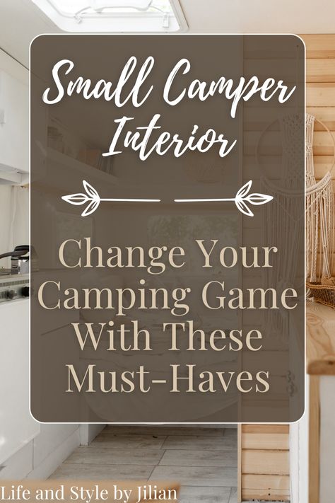 🏕️ Small Camper Interior Essentials 🚐: Discover must-have essentials to transform your small camper into a cozy and functional space! From compact storage solutions to space-saving furniture, find everything you need for an enjoyable camping experience. Click through for the ultimate guide to small camper living! #CamperLife #RVLiving #TinyHome #SmallSpaces #CamperDecor #CampingEssentials #TravelInStyle #LifeAndStyleByJilian Hacks For Living In A Camper, Camping Essentials Rv, Vintage Camper Trailer, Rv Supplies Checklist, Refurbished Camper Interior, Camper Storage Ideas Travel Trailers Rv Organization, Decorating A Camper Rv Interior, Casita Camper Decorating Ideas, Small Travel Trailer Decorating Ideas