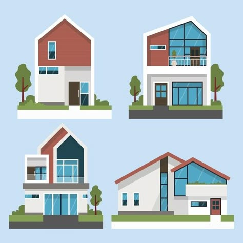 3d Flat Design, Flat Building Illustration, Vector Building Illustration, 3d House Illustration, Modern House Illustration, House Flat Design, Small House Drawing, House Illustration Art, Housing Illustration