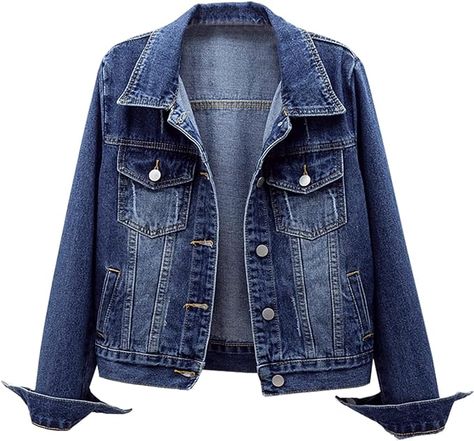 LifeShe Women's Basic Long Sleeve Button Down Distressed Denim Jackets Jean Jacket Coat at Amazon Women's Coats Shop Ripped Jean Jacket, Spring Denim Jacket, Collarless Denim Jacket, Long Sleeve Jean Jacket, Casual Denim Jacket, Denim Jacket Short, Long Sleeve Denim Jacket, Denim Jeans Fashion, Distressed Jean Jacket