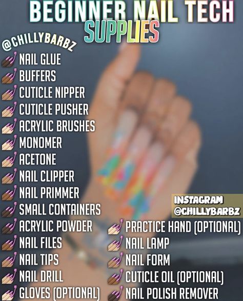 Amazon Nail Products, Nail Tech Room Ideas Black, Starting Acrylic Nails, Nail Tech For Beginners, Best Nail Supplies, Everything A Nail Tech Needs, List Of Nail Supplies For Beginners, Beginning Nail Tech, Nail Tech Checklist