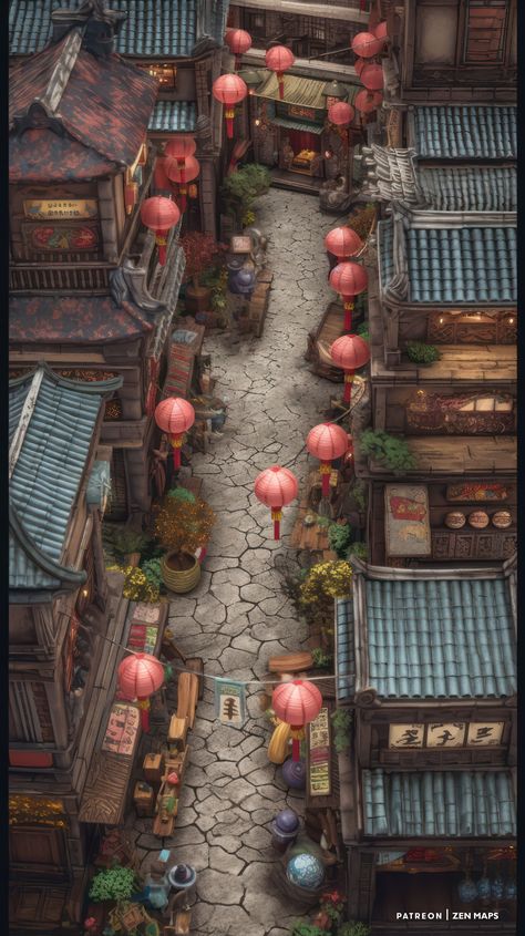 Dnd Japanese Map, Japan Village, Map Assets, Japanese Town, Village Map, Fantasy Village, Japanese Village, Dnd World, Cyberpunk Rpg