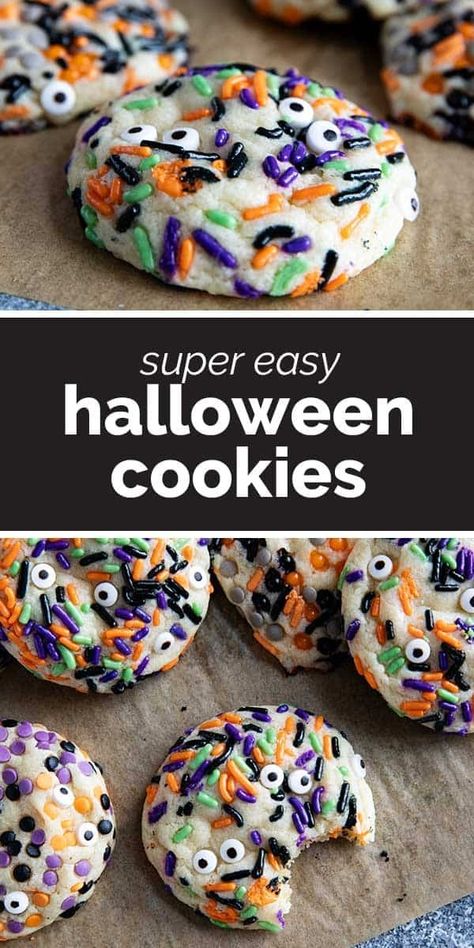 Monster Eye Cookies, Halloween Cookies Recipes, Holiday Desserts Halloween, Homemade Halloween Cookies, Quick Halloween Treats, Easy Halloween Cookies Recipes, Gooey Desserts, Sprinkle Cookies Recipe, Spooky Halloween Desserts