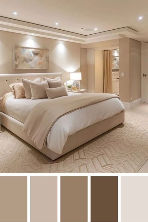 Color Palette For Room Bedrooms, Paint For Bedrooms Ideas, Modern Paint Colors For Bedroom, Room Decor Bedroom Neutral, Bed Color Palette, Bedroom Inspirations Beige Walls, Beige Color Bedroom Ideas, Beige Wall Color Bedroom, Luxury Bedroom Color Palette